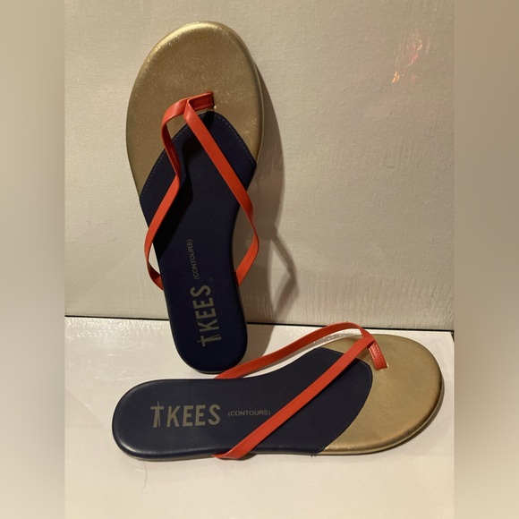 Tkees Sandals Womens Size 8 Leather Contours Colorblock Navy, Gold, Orange - Picture 3 of 8